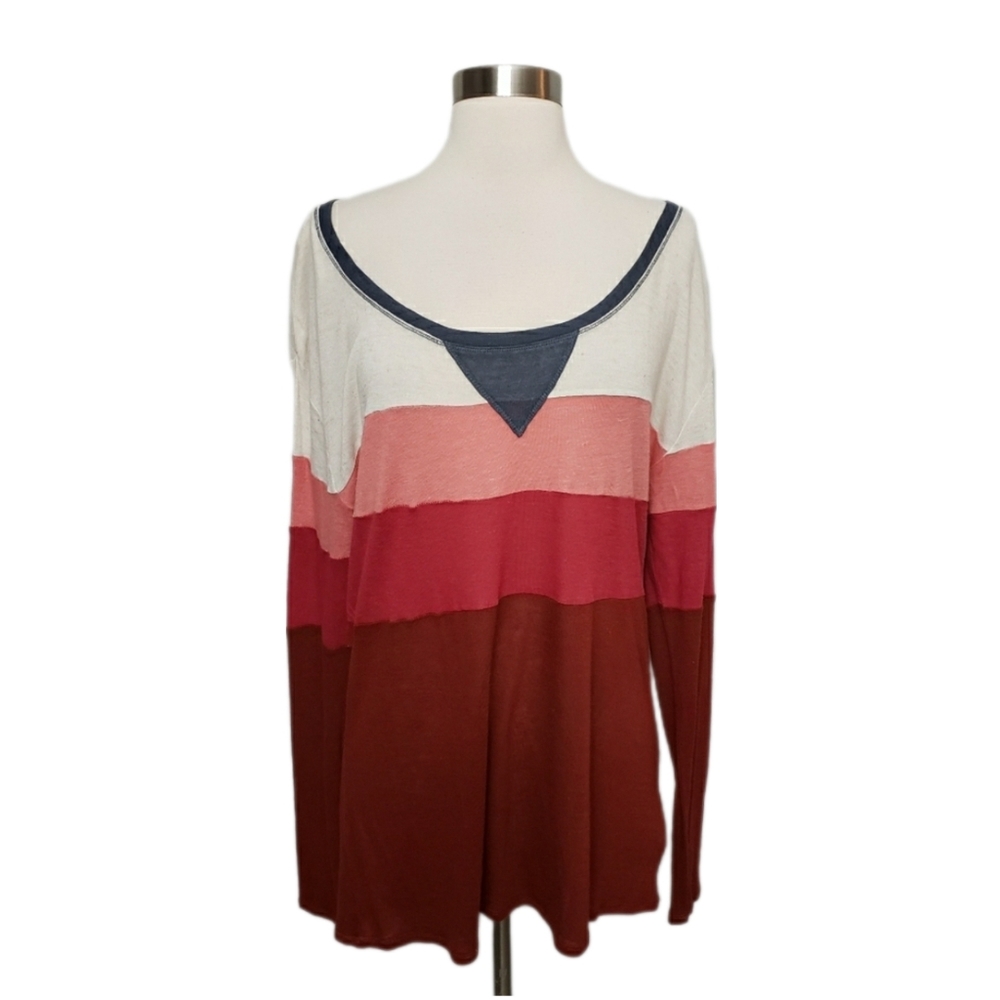 NWT Anthropologie Pilcro Small Colorblock Oversized Slubby Long Sleeve Top